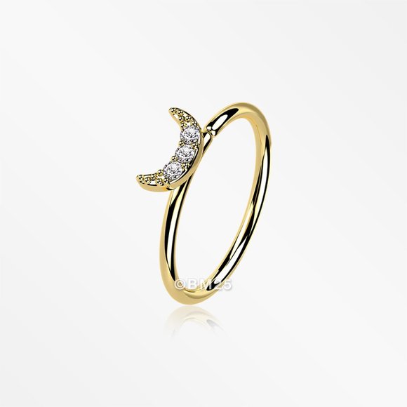 14 Karat Gold Brilliant Sparkle Crescent Moon Bendable Hoop Ring - Picture 5 of 5